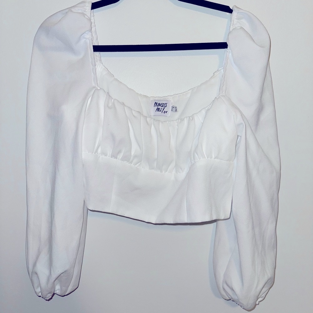 Princess Polly White Puff Balloon Sleeve Cropped Blouse size 12